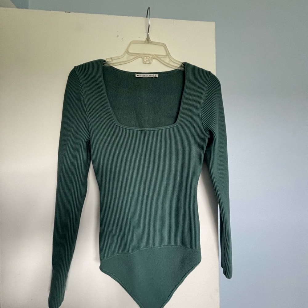 Ottoman Squareneck Green Ribbed Long Sleeve Bodysuit